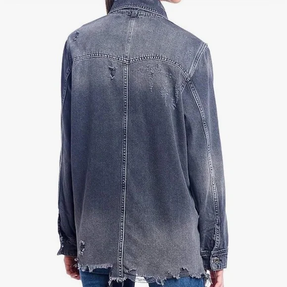 FREE‎ PEOPLE Moonchild Denim Shirt Jacket Size Medium - Picture 2 of 9